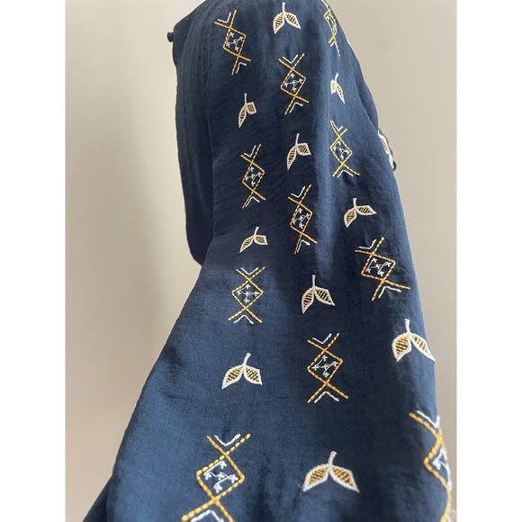 Dress Forum M Navy Embroidered Corset Tie Front Short Boho Hippie Alpine Oktober - Picture 6 of 16